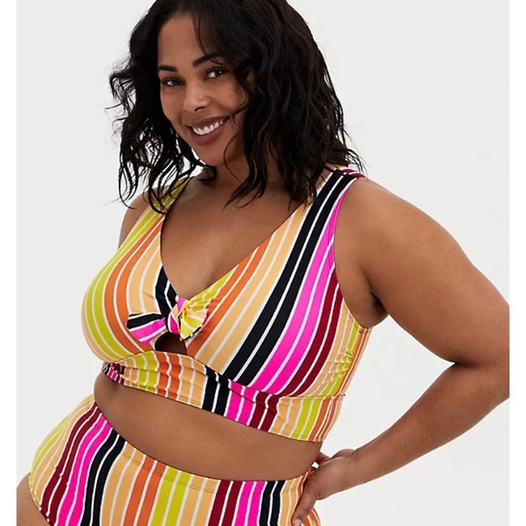 torrid Other - Torrid Colorful Stripe Front Tie Keyhole Cutout Wireless  Bikini Swim Top 2